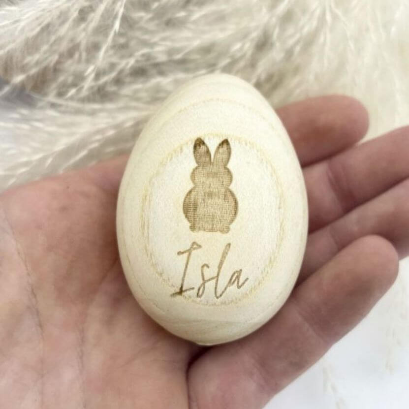 Personalised Wooden Bunny Egg Shaker | Unique Easter Baby Gift