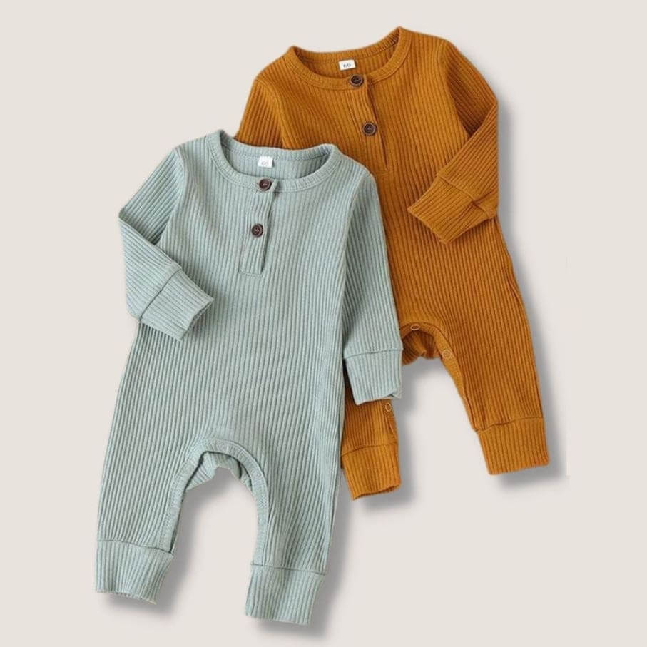 Essentials Ribbed Baby Romper | Unisex Long-Sleeve Onesie - Lulu Babe