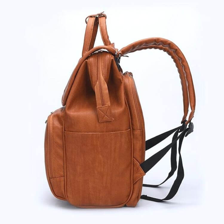 Faux Leather Baby Backpack | Madison Stylish & Practical Tan Nappy Bag - Lulu Babe
