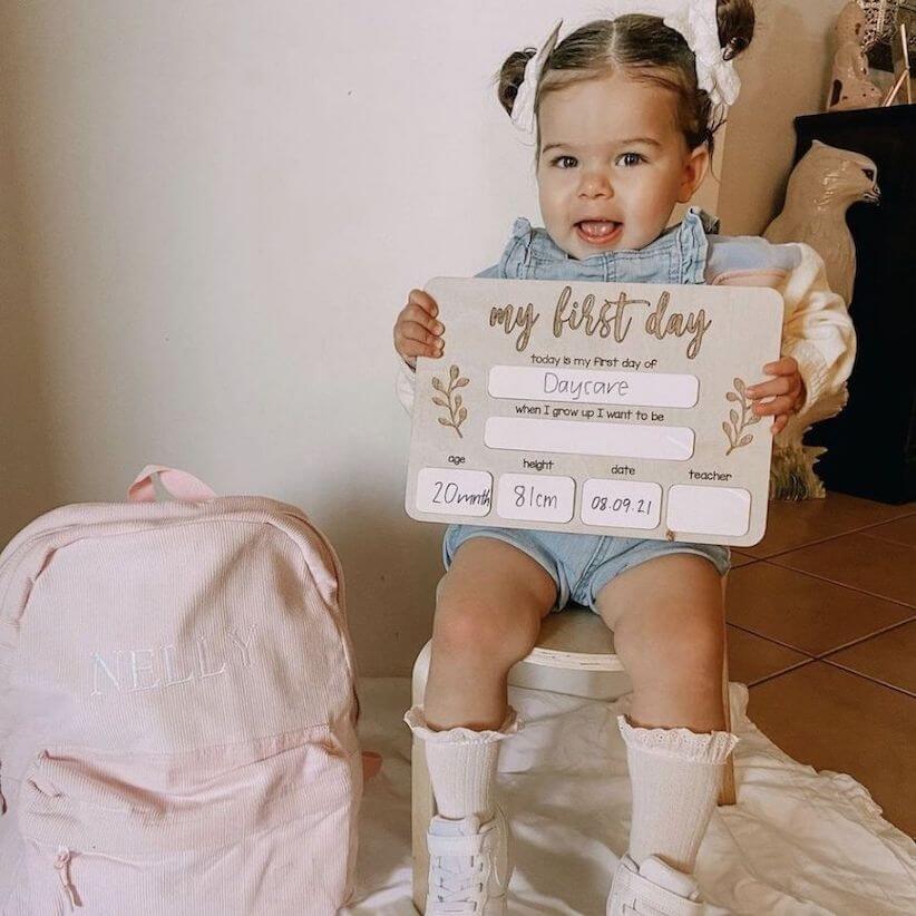 Girl holding First Day of School Whiteboard - Lulu Babe