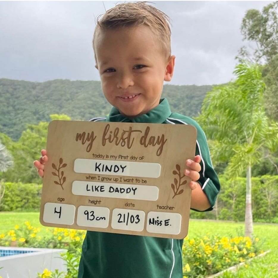 Boy holding First Day of School Whiteboard - Lulu Babe