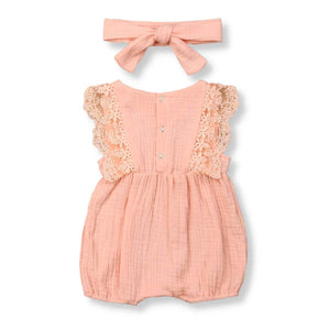 Harper Lace Baby Romper | Pink Baby Girl Onesie - Lulu Babe