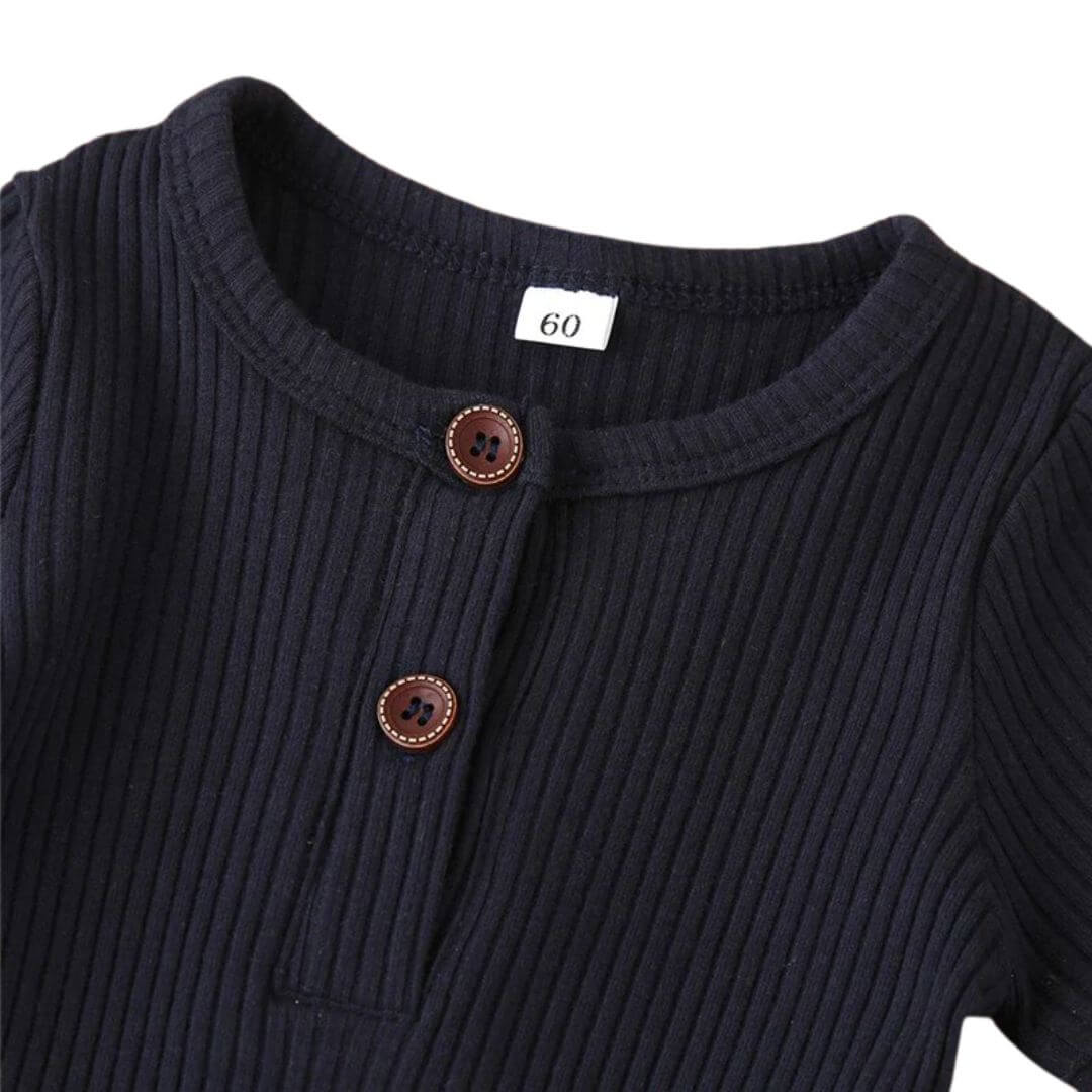 Hayden Button Baby Romper Navy Blue | Ribbed Basics Onesie - Lulu Babe