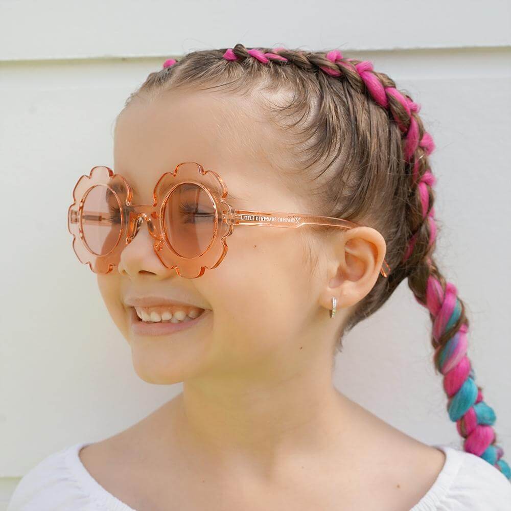 Kids Flower Sunglasses | Little Renegade Company UV400 - in black, Tortoise Shell & clear with pink lenses