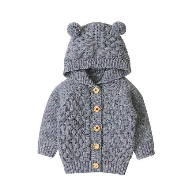 Knit Baby Bear Cardigan with Hood - Lulu Babe
