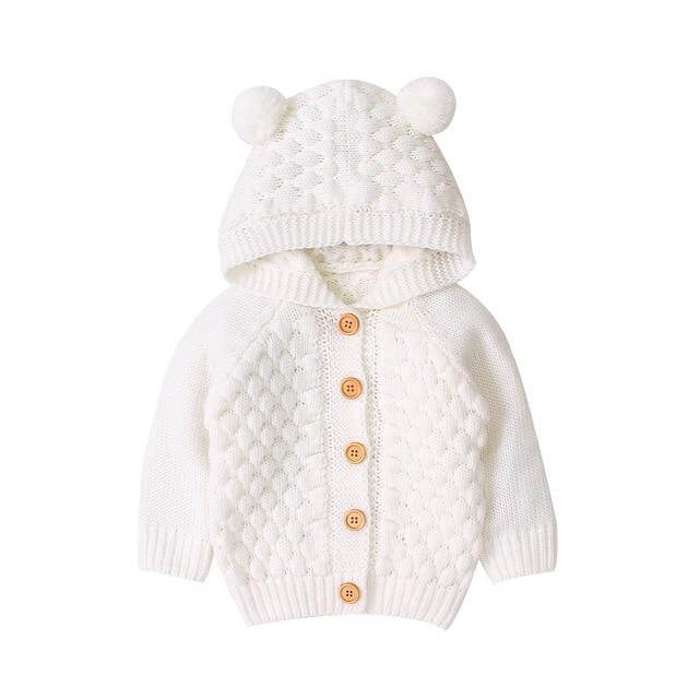 Knit Baby Bear Hooded Cardigan in white - Lulu Babe