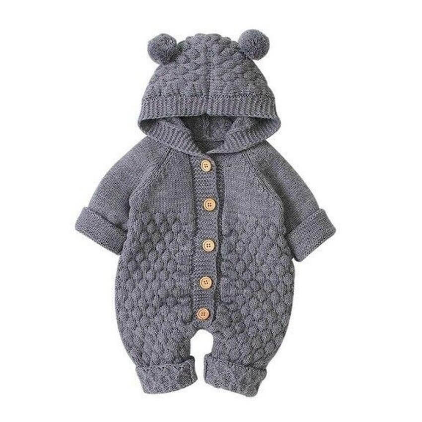 Knit Baby Bear Onesie | Adorable &amp; Snuggly Hooded Romper - Lulu Babe