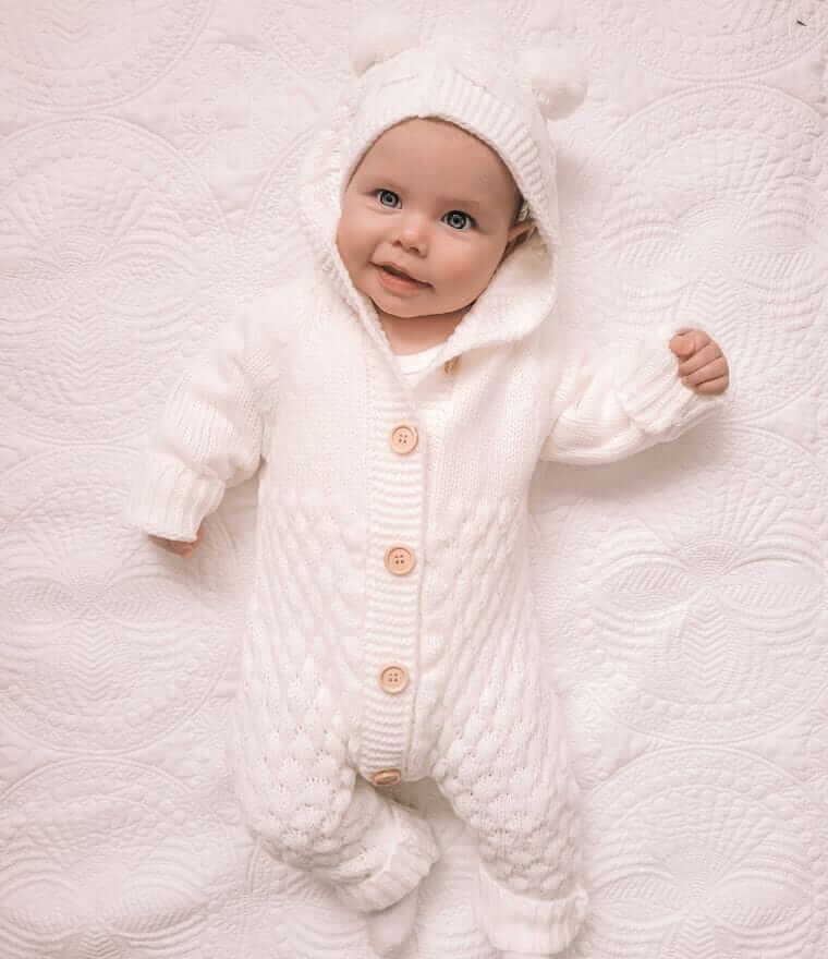 Knit Baby Bear Onesie | Adorable & Snuggly Hooded Romper - Lulu Babe