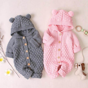 Knit Baby Bear Onesie | Adorable & Snuggly Hooded Romper - Lulu Babe