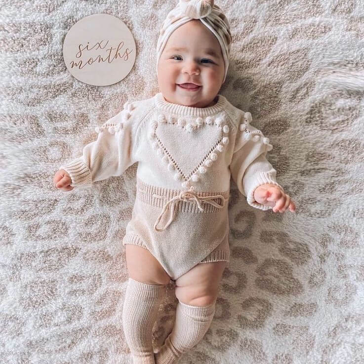 Baby Girl Knit Heart Romper | Adorable Long Sleeve Onesie - Lulu Babe