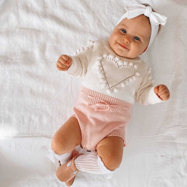 Ribbed Heart Allover Long-sleeve Baby Romper