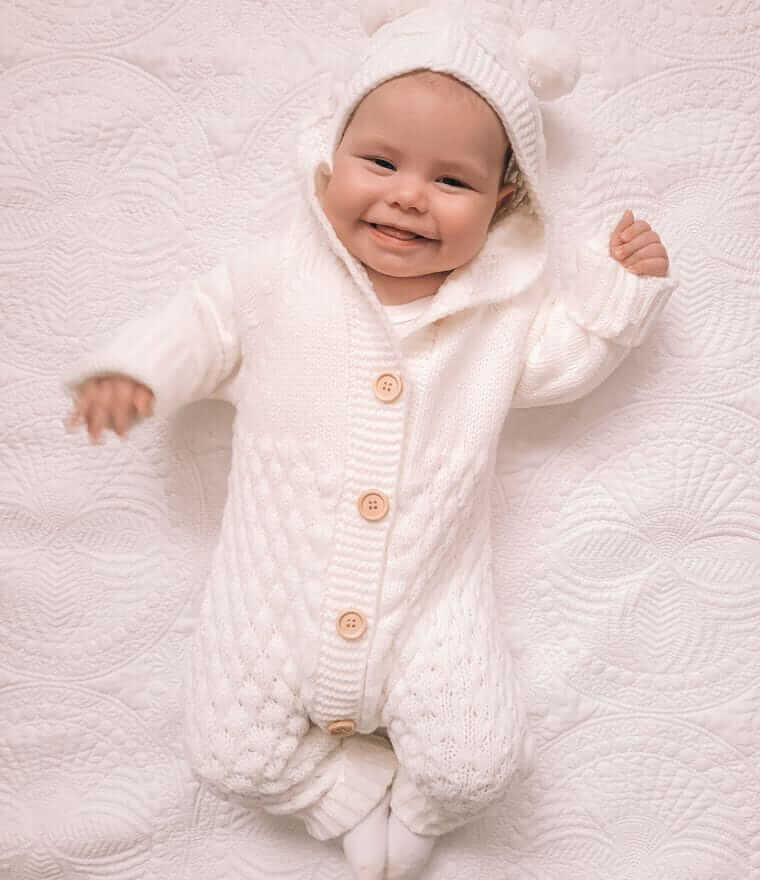 Knit Baby Bear Onesie | Adorable & Snuggly Hooded Romper - Lulu Babe