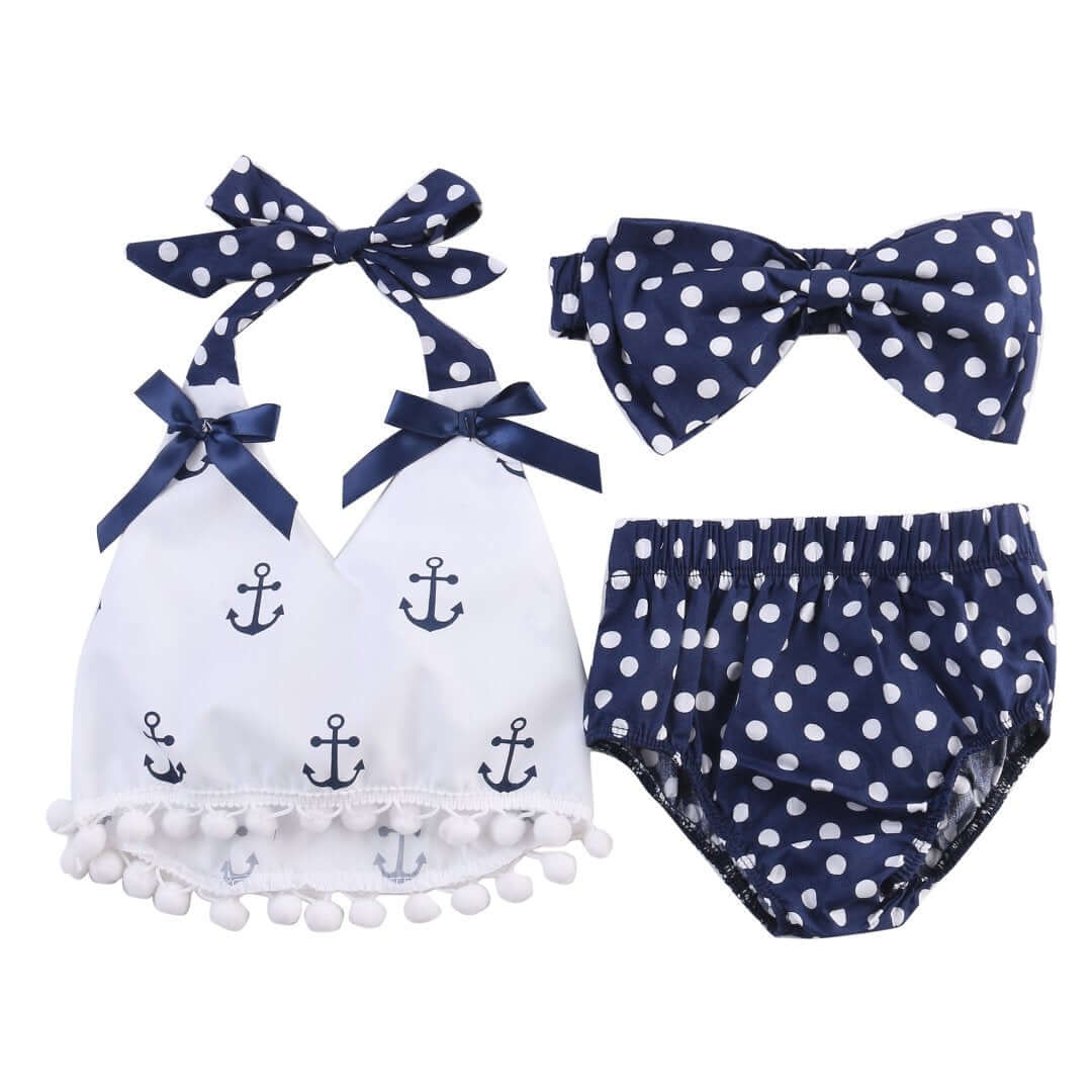 Little Sailor Girl anchor halter polka bloomers bow set for baby girls