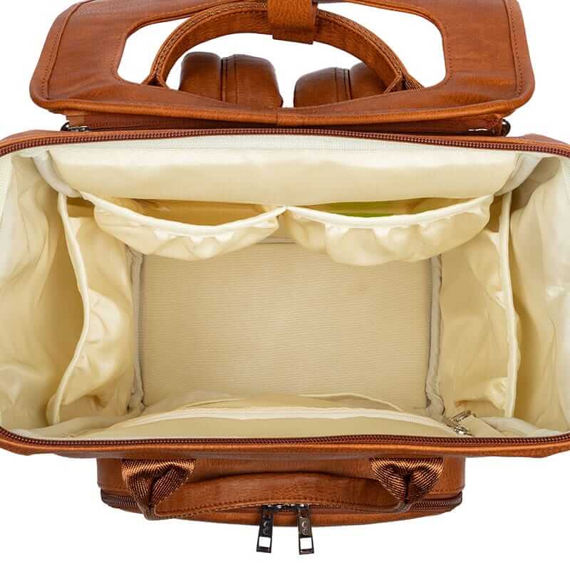 Faux Leather Baby Backpack | Madison Stylish & Practical Tan Nappy Bag - Lulu Babe