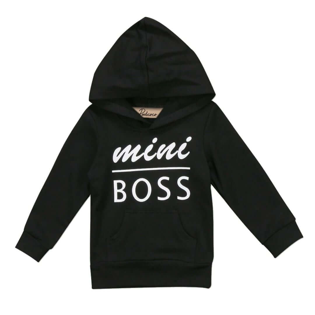 Mini Boss Hoodie | Toddler &amp; Kids Pullover Hoodie Black - Lulu Babe