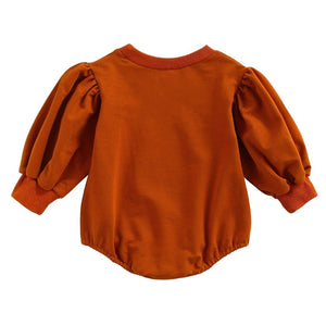 Baby Girl Mini Puff Sleeve Romper | Long Sleeve Sweater Onesie - Lulu Babe