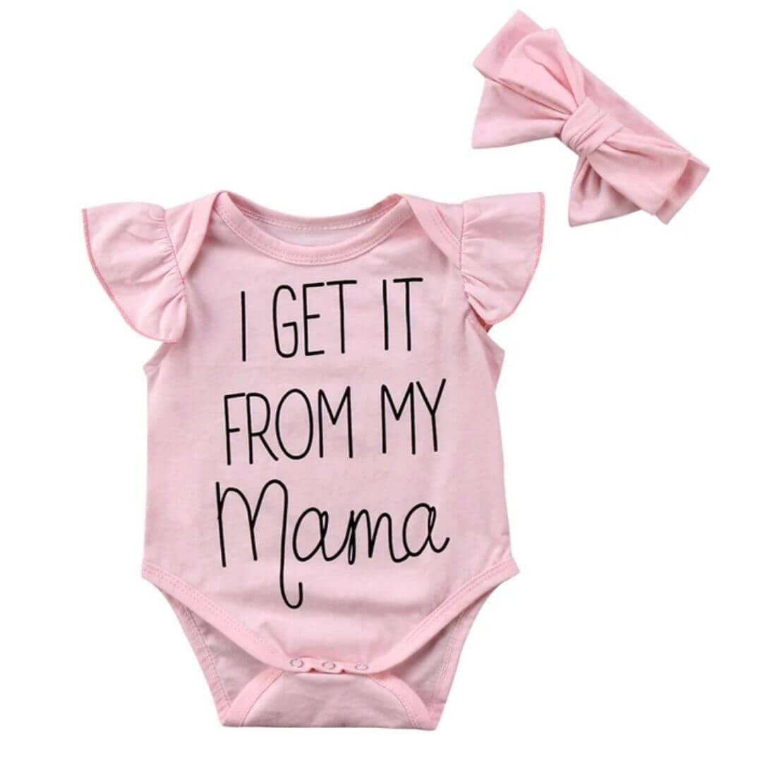 I Get it From My Mama Romper Pink Flutter Baby Girl Bodysuit