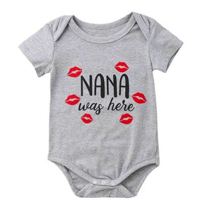 Nana Was Here Baby Onesie | Grey with Red Kisses - Lulu Babe