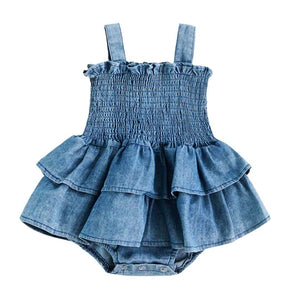 Baby Girl Denim Peplum Romper | Stylish Romper Dress - Lulu Babe