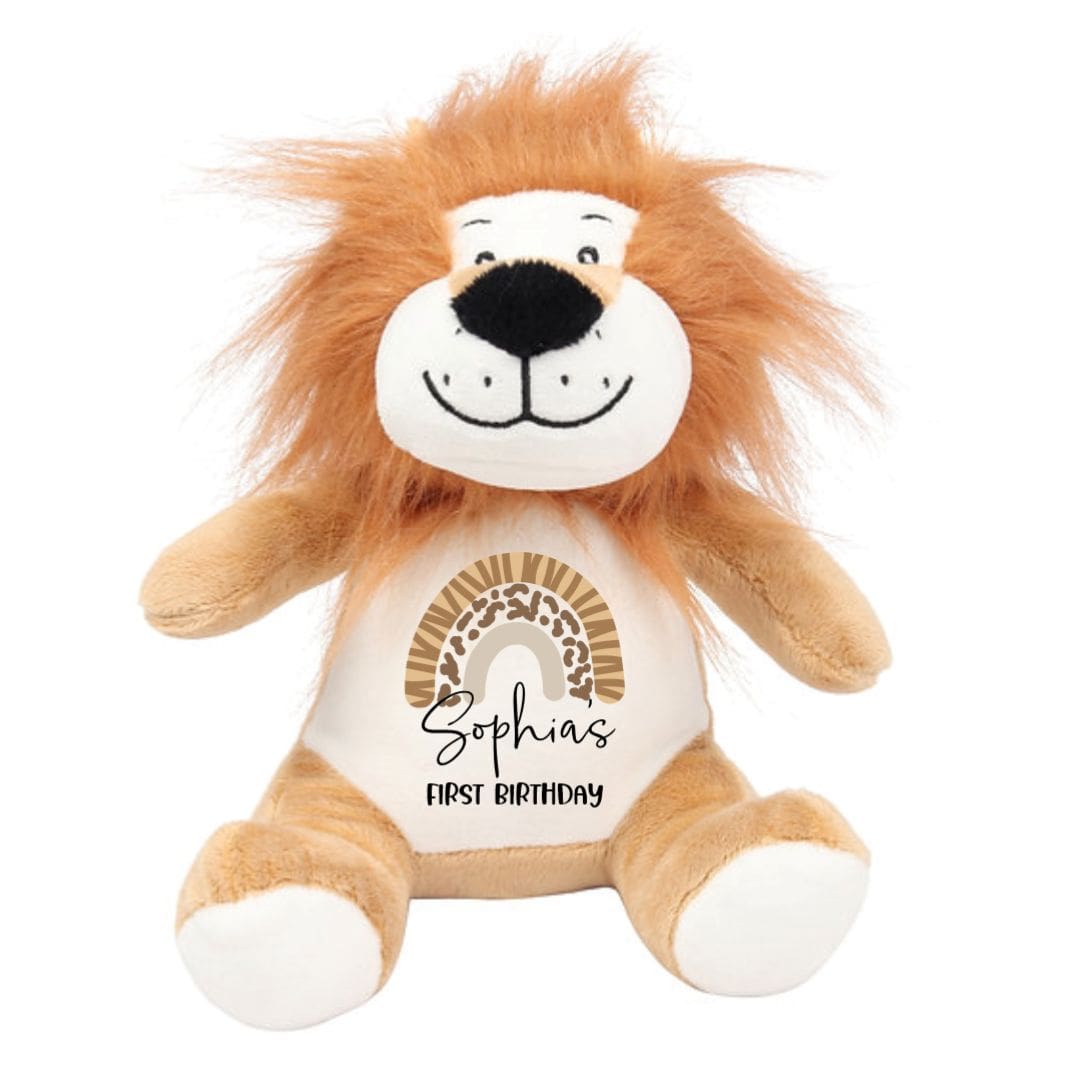 Personalised Lion Plush with safari rainbow | First Birthday Gift - Lulu Babe