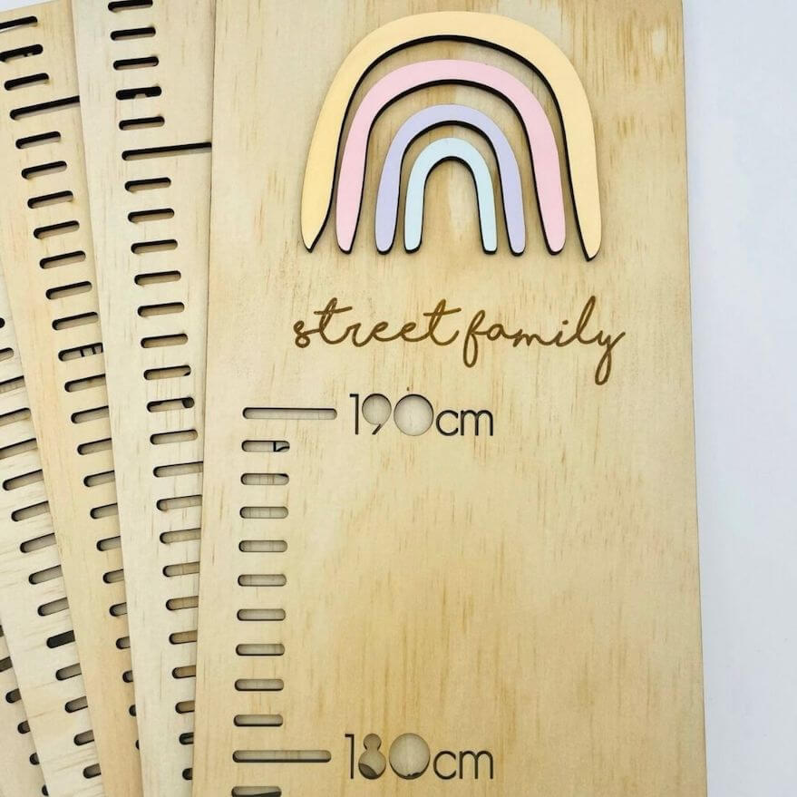 Personalised Wooden Height Chart - Pastel rainbow design - Lulu Babe