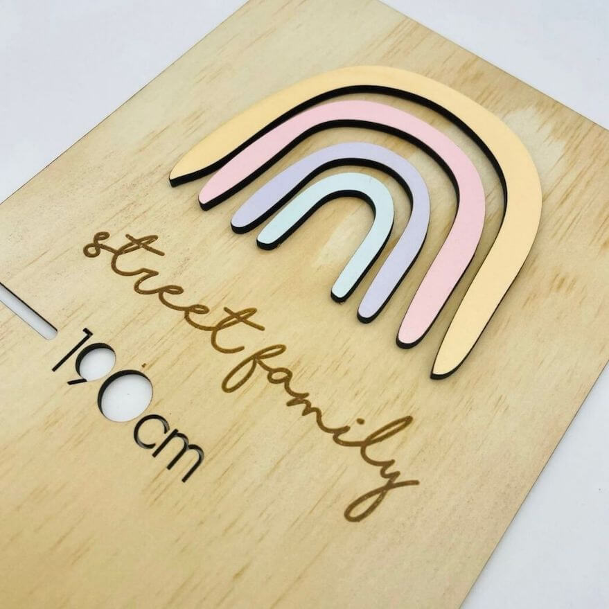 Personalised Wooden Height Chart - Pastel rainbow design - Lulu Babe