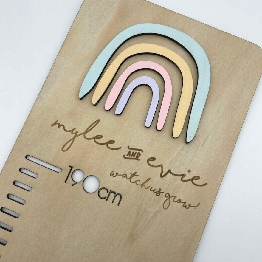 Personalised Wooden Height Chart - Pastel rainbow design - Lulu Babe