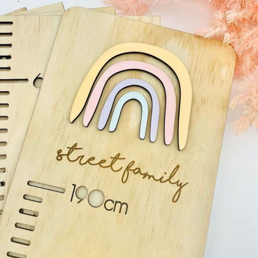 Personalised Wooden Height Chart - Pastel rainbow design - Lulu Babe