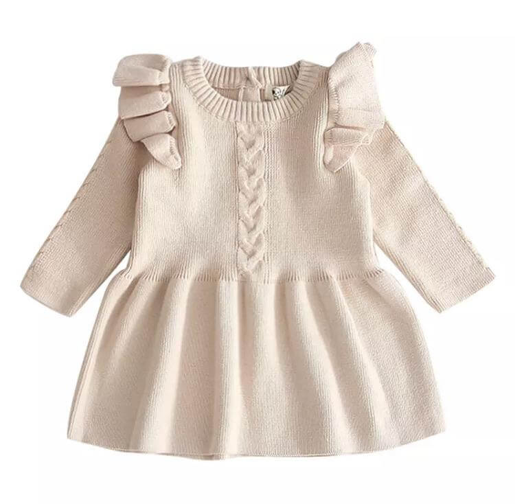Poppy Winter Baby Dress Oatmeal | Baby & Toddler Knit Dress - Lulu Babe