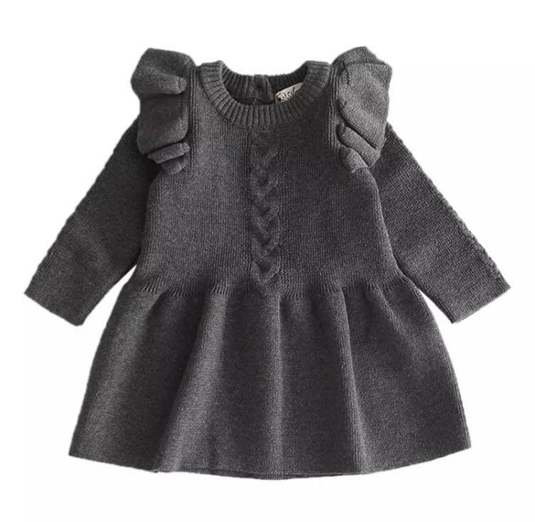 Poppy Winter Baby Dress in charcoal - Lulu Babe