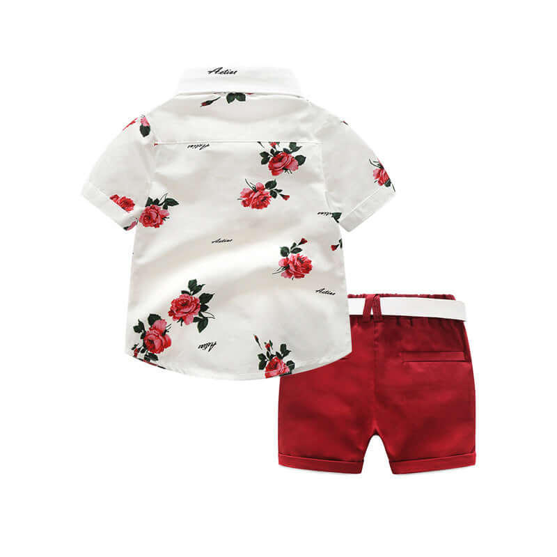 Rose Gentleman Toddler Set | Boys Formal Outfit with Shorts & Bow Tie - Lulu Babe