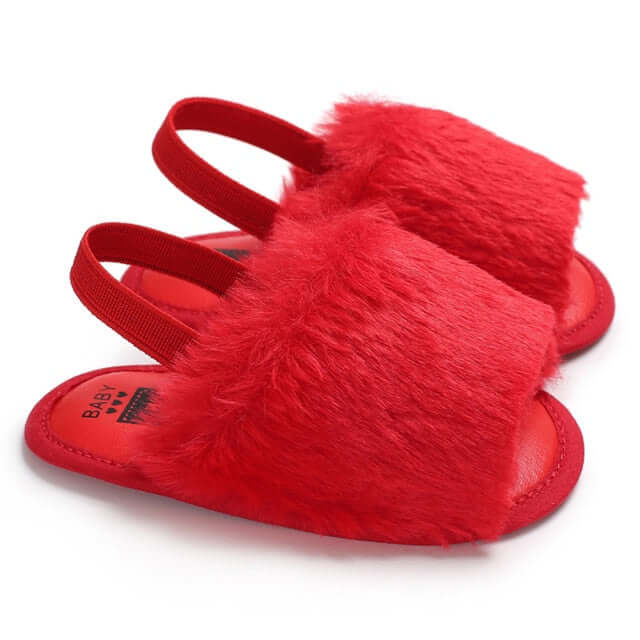 Fluffy Slingback Baby Slides