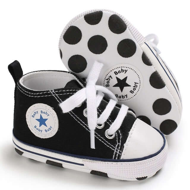 Star Kicks Black | High Top Baby Sneakers - Lulu Babe