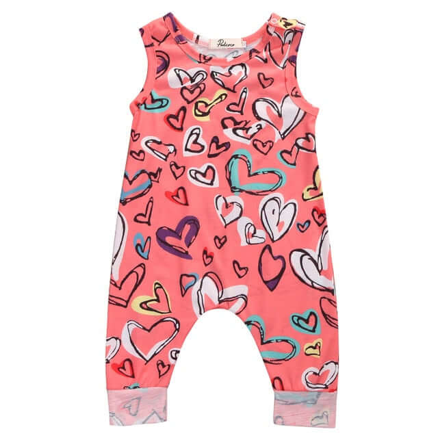Love Heart Baby Jumpsuit | Pink Sleeveless Baby Girl Romper - Lulu Babe