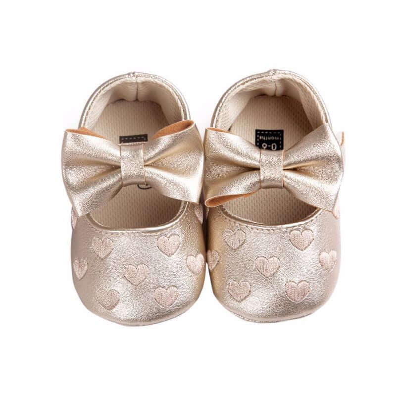 Heart Bow Baby Moccasins | Baby Girl Faux Leather Shoes - Lulu Babe
