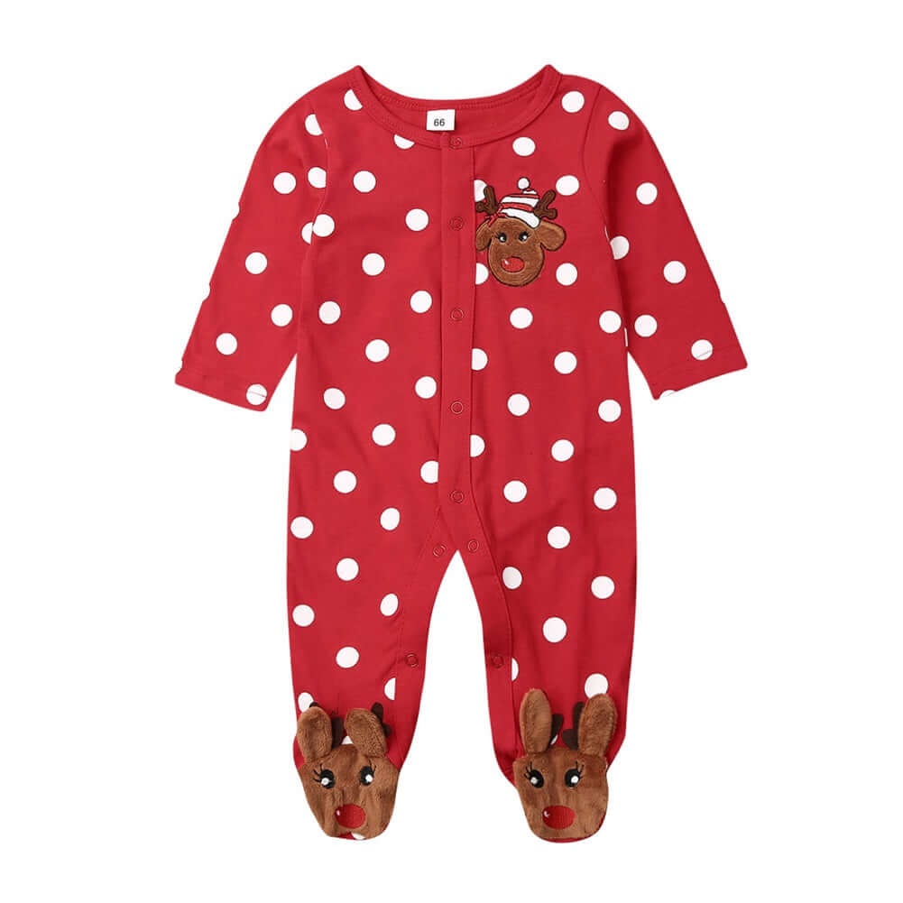 Spotted Reindeer Romper | Baby Christmas Outfit Red - Lulu Babe