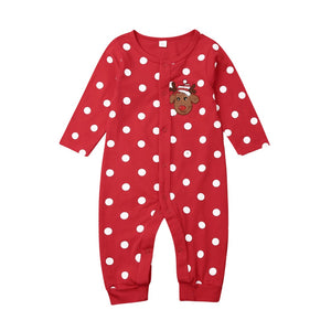 Spotted Reindeer Romper | Baby Christmas Outfit Red - Lulu Babe