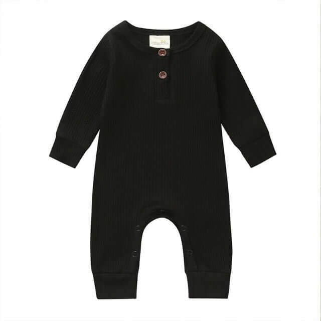 Ribbed Long Sleeve Baby Onesie - black