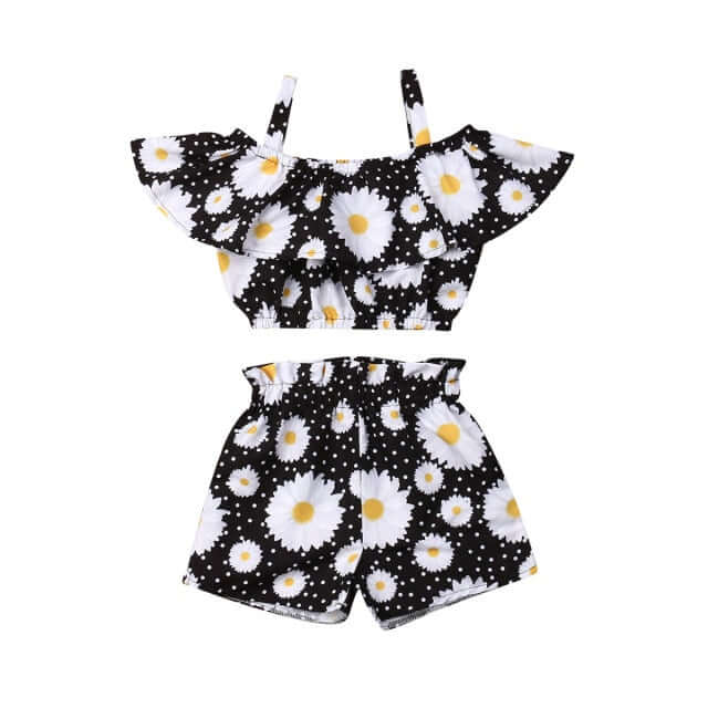 Daisy Girls Summer Set | Off-Shoulder Top & High-Waist Shorts - Lulu Babe