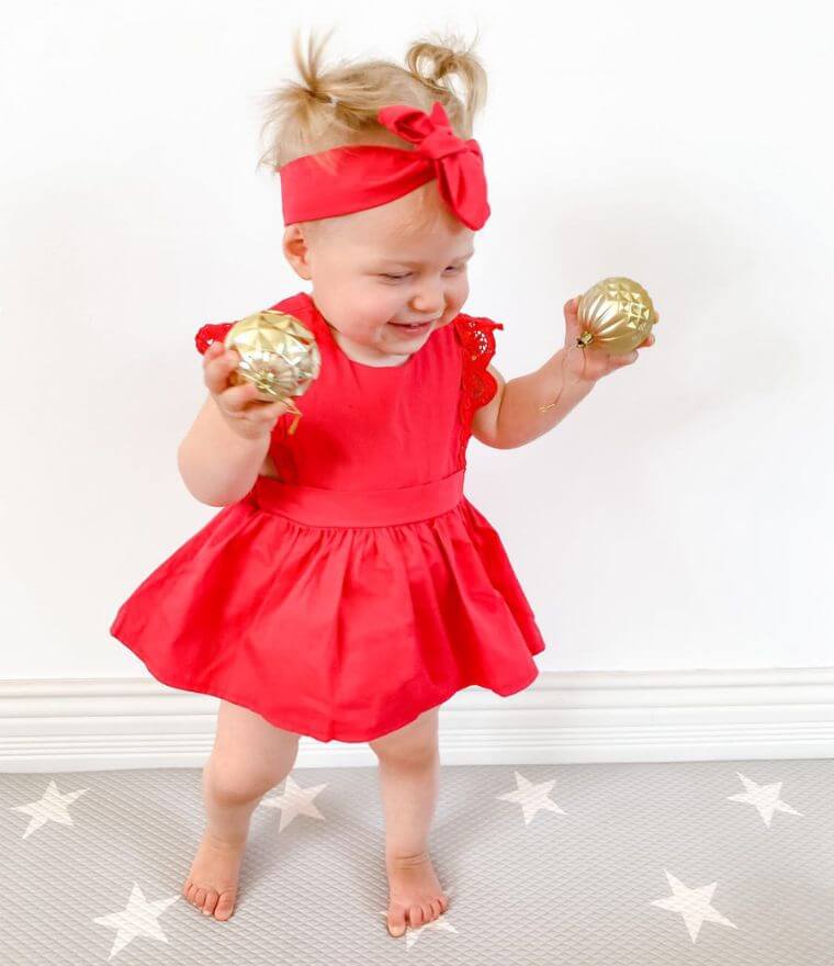 Red Lace Baby Romper Dress | Peplum Romper with Matching Headband - Lulu Babe