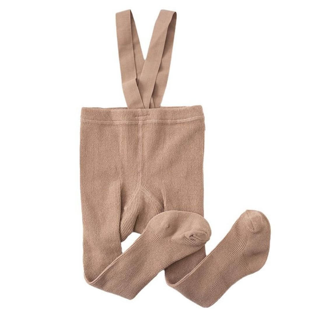 Ribbed Baby Suspender Tights in latte colour - Lulu Babe