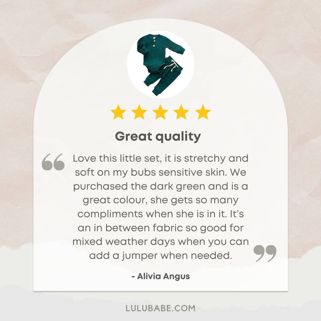 Review of Ribbed Bodysuit & Pants Baby Outfit in green | Unisex Baby Set - Lulu Babe