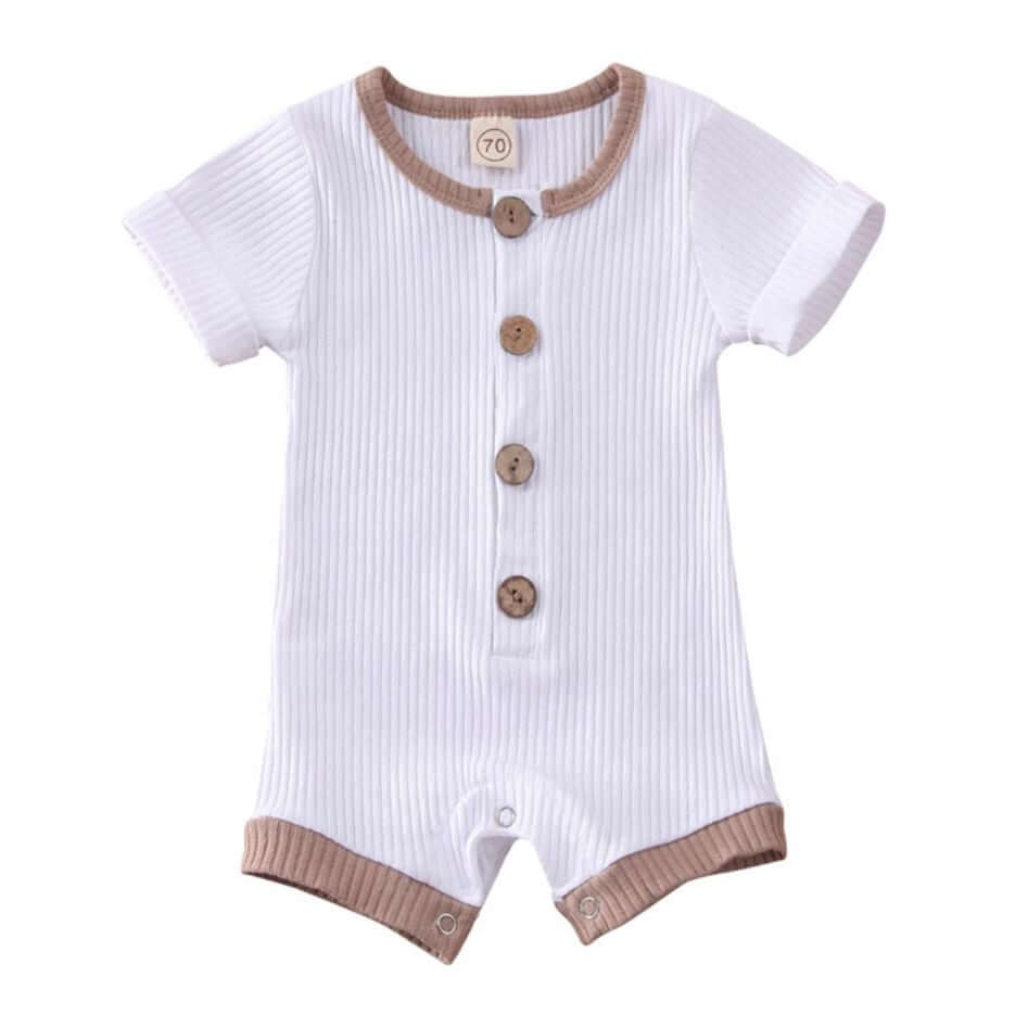 Ribbed Button Baby Romper | Short Sleeve Baby Onesie - Lulu Babe