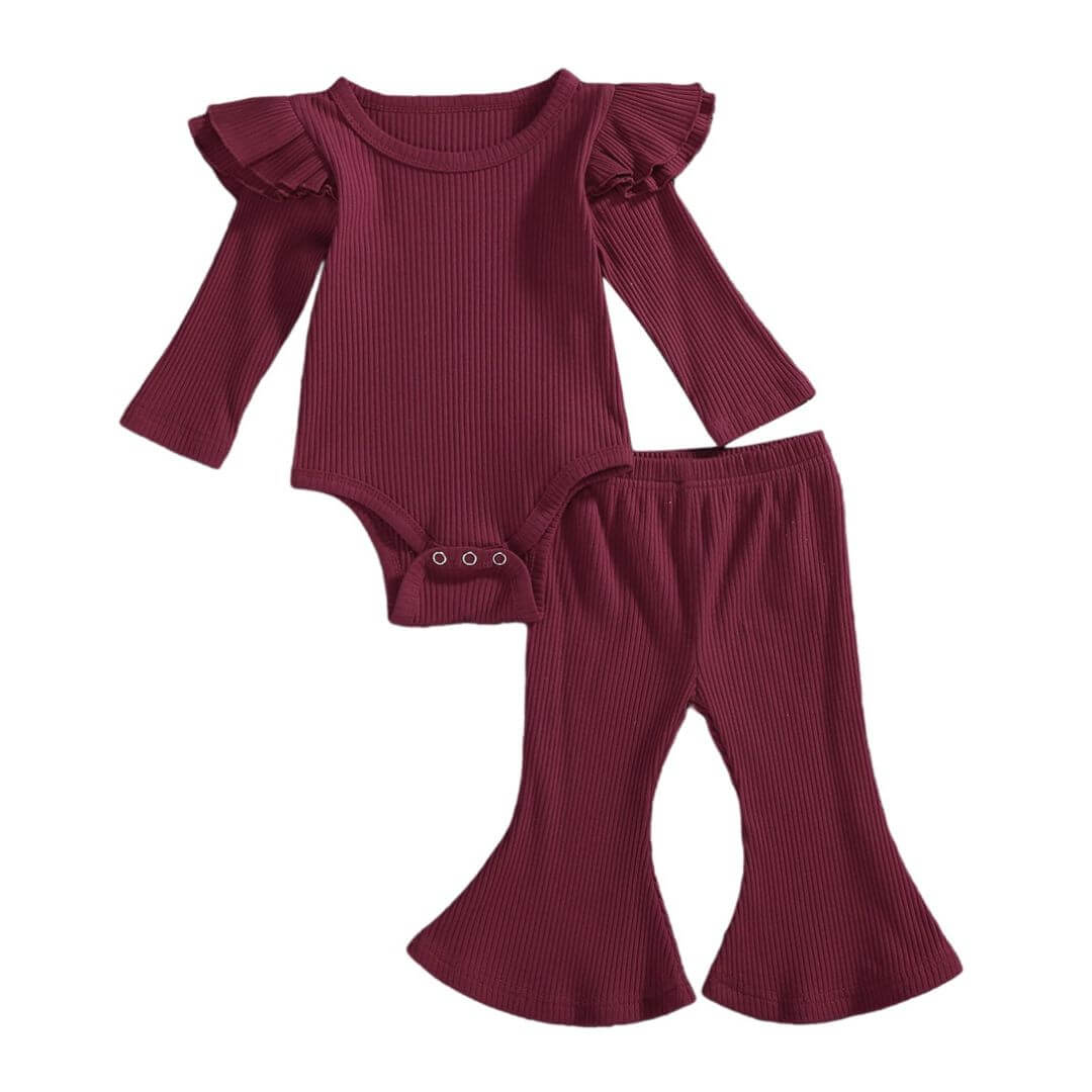Ribbed Flutter Flares Baby Set | Matching Romper & Flare Pants - Lulu Babe
