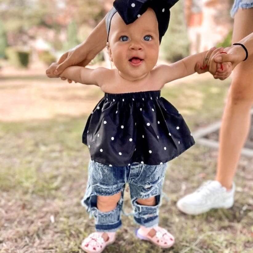 Polka Dot Denim Set | Trendy Baby & Toddler Girl Outfit - Lulu Babe