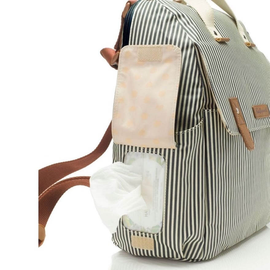 Babymel Robyn Eco Convertible Nappy Backpack - Navy Stripe - Wipes pocket