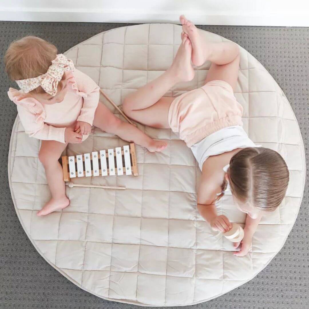 Jersey Quilted Play Mat Wheat | Round Padded Playmat for Baby