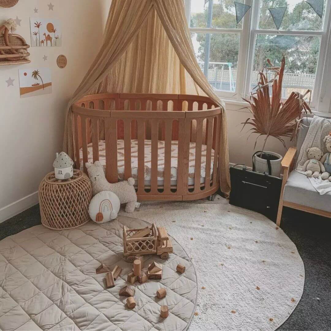 Jersey Quilted Play Mat Wheat | Round Padded Playmat for Baby