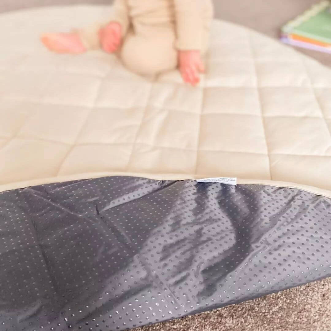 Jersey Quilted Play Mat Wheat | Round Padded Playmat for Baby
