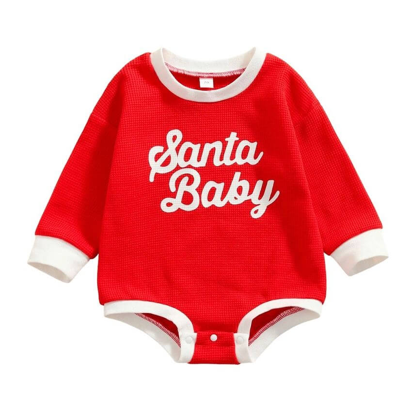 Santa Baby Waffle Romper Red - Lulu Babe